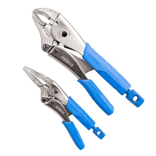 2pce Soft Grip Locking Plier Set - 180mm Long Nose & 250mm Curved Jaw