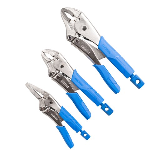 3pce Soft Grip Long Nose & Curved Jaw Locking Plier Set